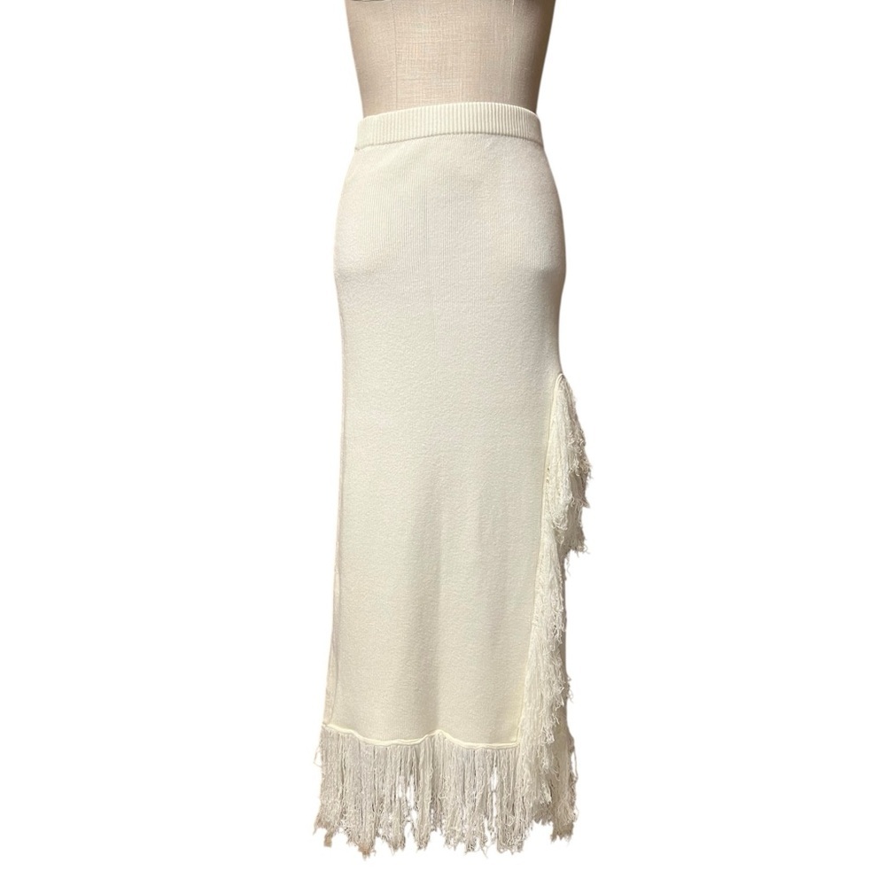 Shop Neighbor Large Cream Fringe Western Boho Style 2 Piece Skirt Turtleneck Set - Picture 6 of 12
